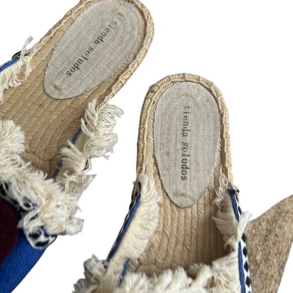 SOLUDOS Tienda Blue Pom Fringe Espadrille Flats Mules Size 8 - Picture 4 of 6
